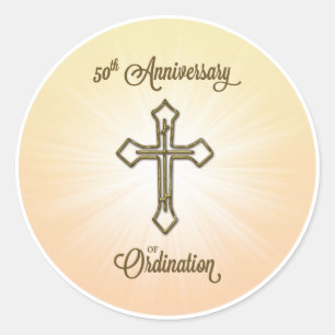50th Anniversary of Ordination, Gold Cross on Star Classic Round Sticker