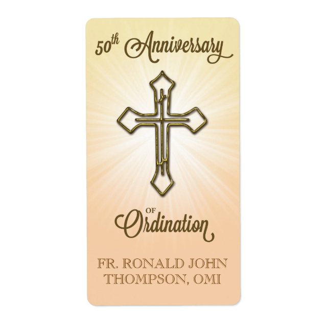 50th Anniversary of Ordination, Gold Cross on Star Label (Front)