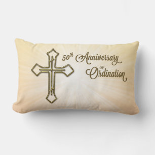 50th Anniversary of Ordination, Gold Cross on Star Lumbar Pillow