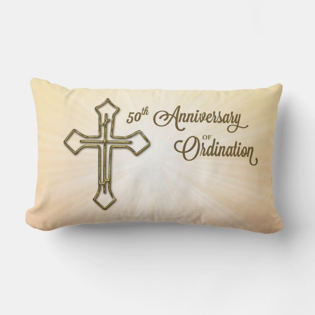 50th Anniversary of Ordination, Gold Cross on Star Lumbar Pillow (Front)
