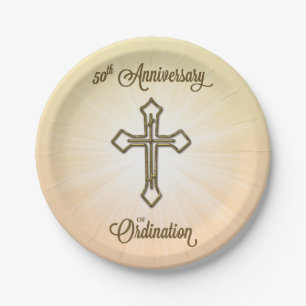 50th Anniversary of Ordination, Gold Cross on Star Paper Plates