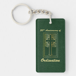 50th Anniversary of Ordination Green Leather Look Keychain