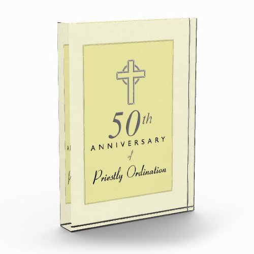 50th Anniversary of Priest with Embossed Cross Acrylic Award