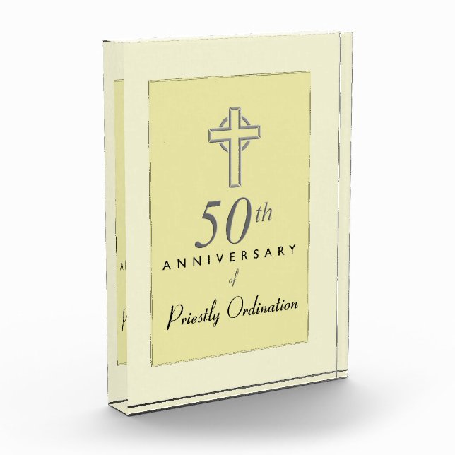 50th Anniversary of Priest with Embossed Cross Acrylic Award (Left)