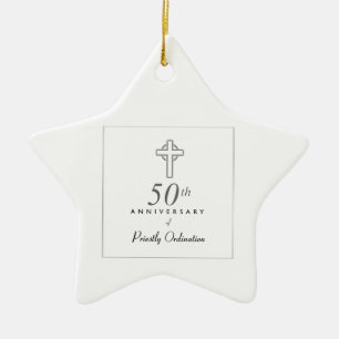 50th Anniversary of Priest with Embossed Cross Ceramic Ornament