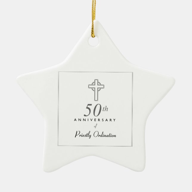 50th Anniversary of Priest with Embossed Cross Ceramic Ornament (Front)