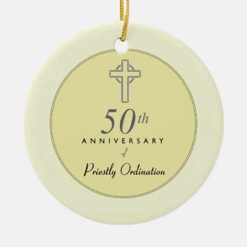 50th Anniversary of Priest with Embossed Cross Ceramic Ornament