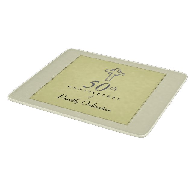 50th Anniversary of Priest with Embossed Cross Cutting Board (Corner)