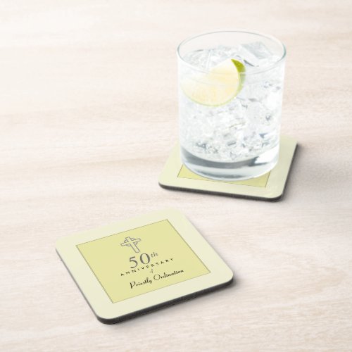 50th Anniversary of Priest with Embossed Cross Drink Coaster