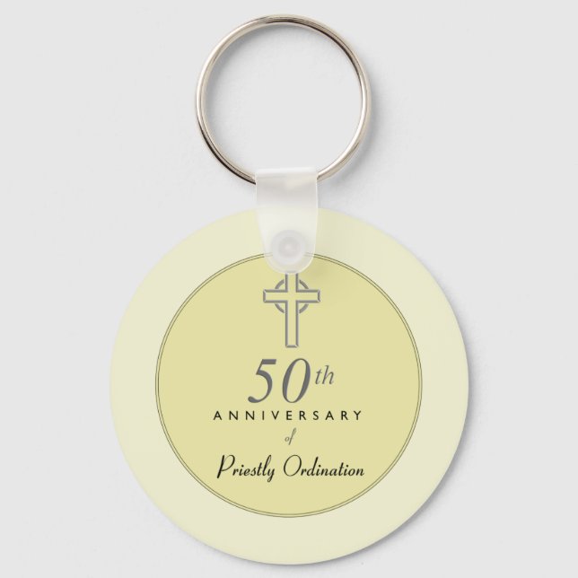 50th Anniversary of Priest with Embossed Cross Keychain (Front)
