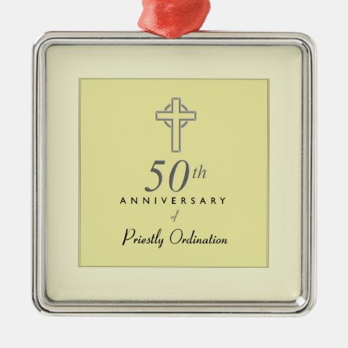 50th Anniversary of Priest with Embossed Cross Metal Ornament