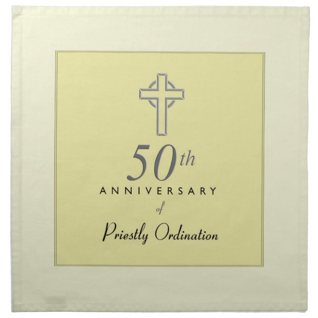 50th Anniversary of Priest with Embossed Cross Napkin (Front)