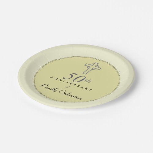 50th Anniversary of Priest with Embossed Cross Paper Plates