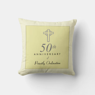 50th Anniversary of Priest with Embossed Cross Throw Pillow