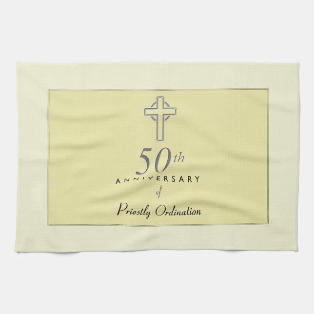 50th Anniversary of Priest with Embossed Cross Towel (Horizontal)