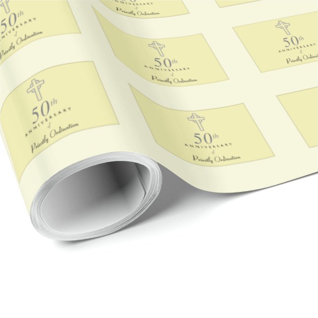 50th Anniversary of Priest with Embossed Cross Wrapping Paper (Roll Corner)