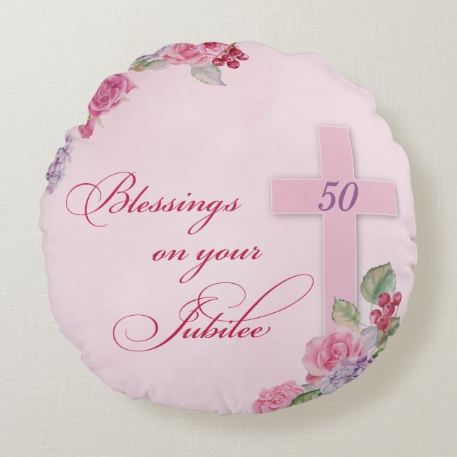 50th Anniversary of Religious Life Catholic Nun Round Pillow (Front)