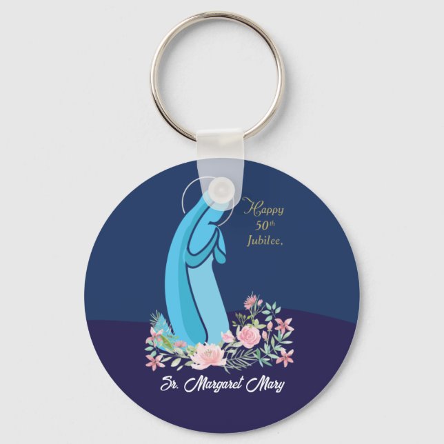 50th Anniversary of Religious Life Nun Pink Flower Keychain (Front)