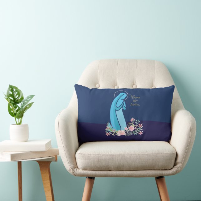 50th Anniversary of Religious Life Nun Pink Flower Lumbar Pillow (Chair)