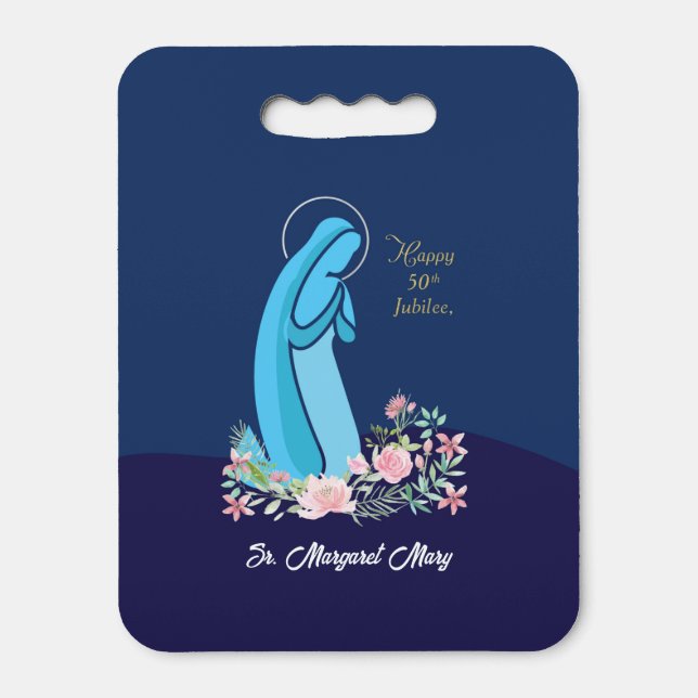 50th Anniversary of Religious Life Nun Pink Flower Seat Cushion (Front Vertical)