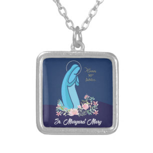 50th Anniversary of Religious Life Nun Pink Flower Silver Plated Necklace