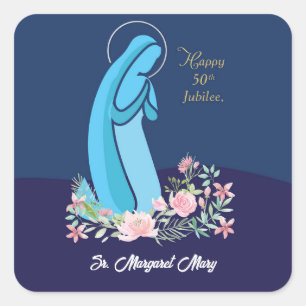 50th Anniversary of Religious Life Nun Pink Flower Square Sticker