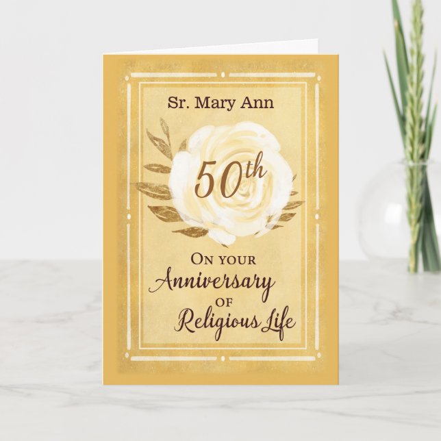 50th Anniversary of Religious Life Nun White Rose Card (Front)