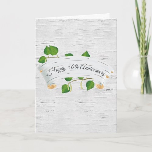 50th Anniversary On Birch Tree Scroll Card