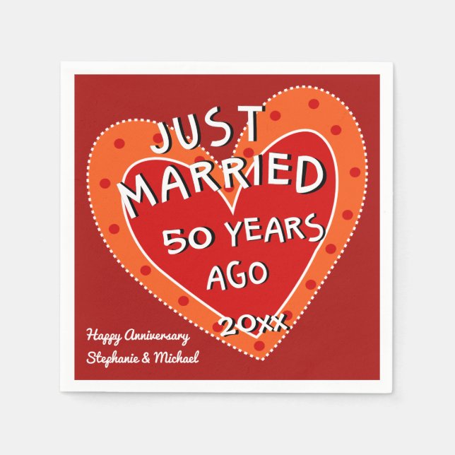 50th Anniversary or Any Year Fun Red Heart Party Paper Napkins (Front)