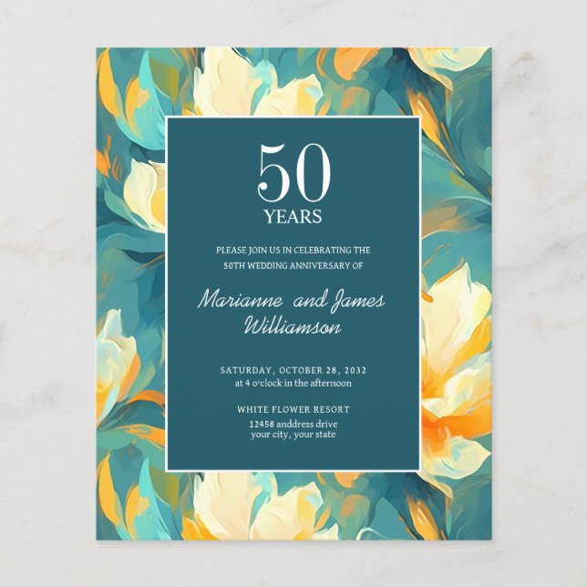 50th Anniversary Orange Teal Painted Flower photo (Front)