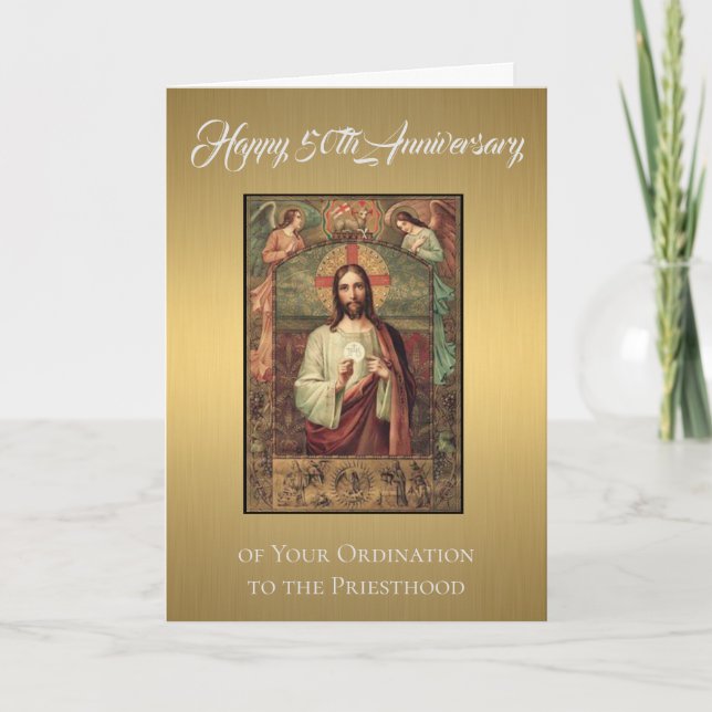 50th Anniversary Ordination Jesus Eucharist Holiday Card (Front)