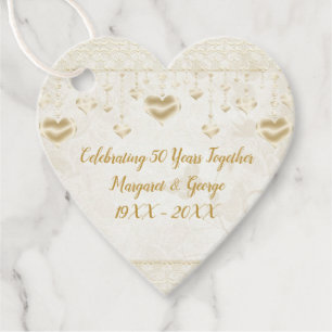 50th Anniversary Ornate Golden Hearts Thank You Favor Tags