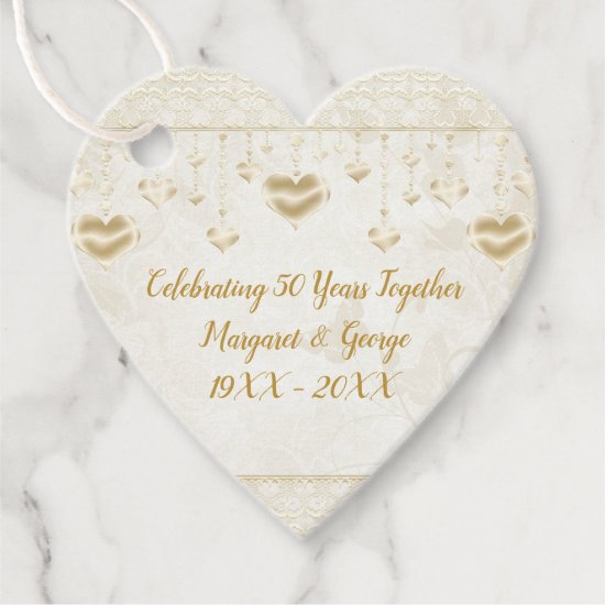 50th Anniversary Ornate Golden Hearts Thank You Favor Tags