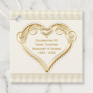 50th Anniversary Ornate Golden Hearts Thank You Favor Tags