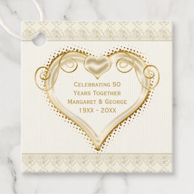 50th Anniversary Ornate Golden Hearts Thank You Favor Tags | Zazzle