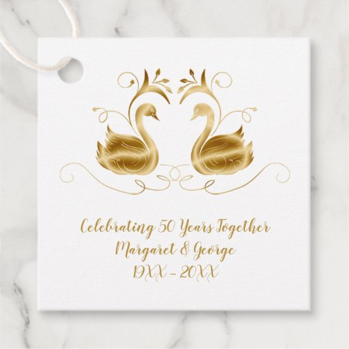 50th Anniversary Ornate Golden Swans Thank You Favor Tags
