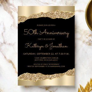 50th Anniversary Party Black Gold Foil Glitter  Invitation