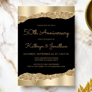 50th Anniversary Party Black Gold Foil Glitter Invitation