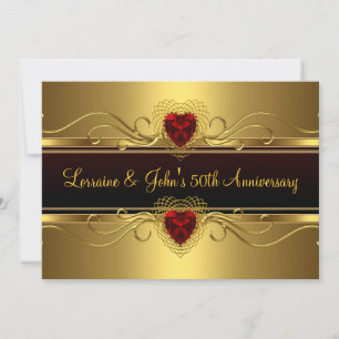 50th Anniversary Party Black gold Red Heart Invitation