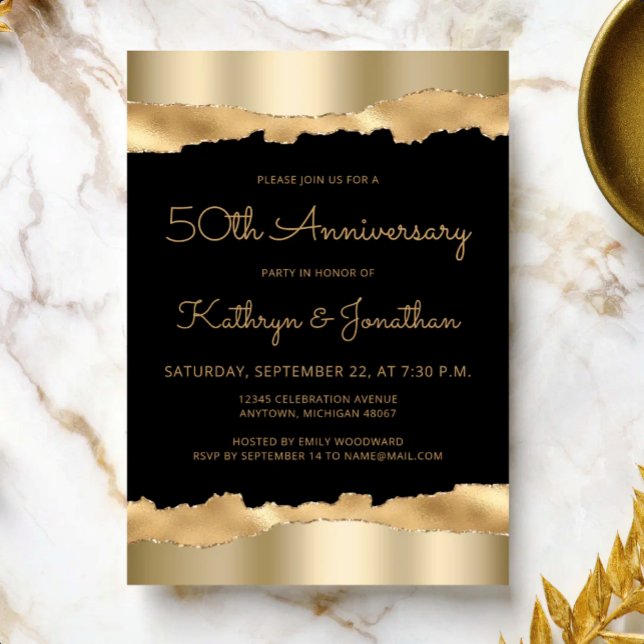 50th Anniversary Party Black Gold Torn Foil  Invitation (Creator Uploaded)