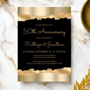 50th Anniversary Party Black Gold Torn Foil Invitation