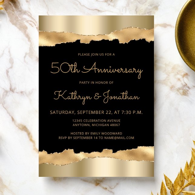 50th Anniversary Party Black Gold Torn Foil  Invitation (Creator Uploaded)