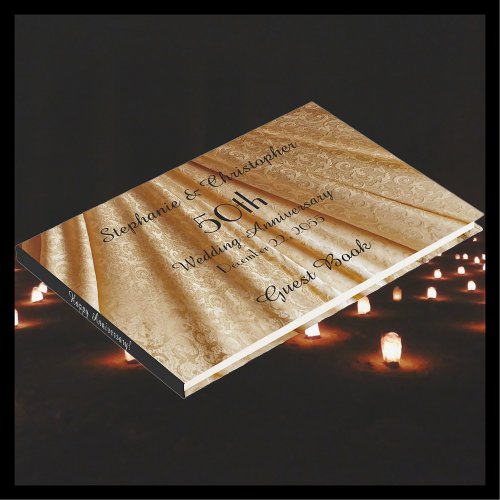 50th Anniversary Party Draped Gold Fabric Guest Book