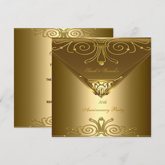50th Anniversary Party Elegant Gold Art Deco 2 Invitation (Front/Back)