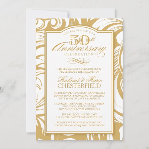 50th Anniversary Party Fancy Golden Invitation