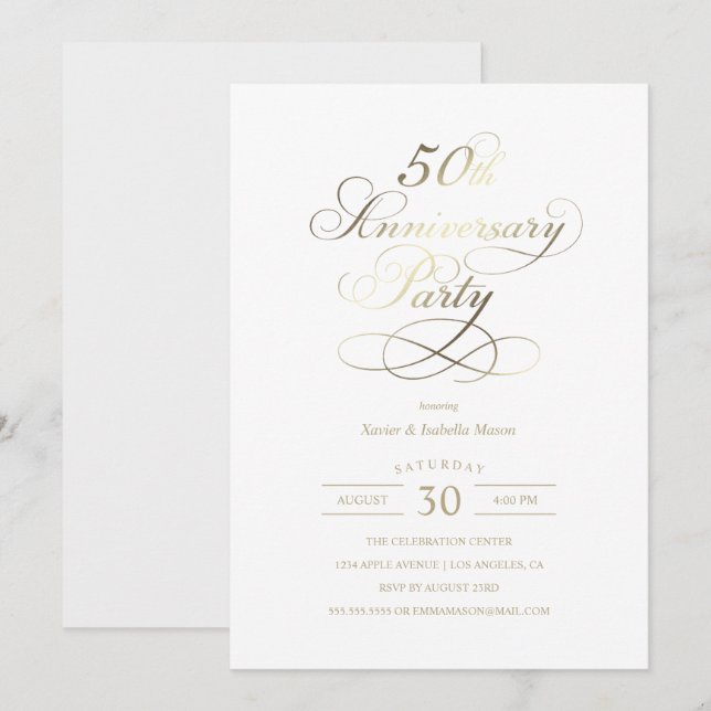 50th Anniversary Party | Faux Gold Foil Invitation (Front/Back)