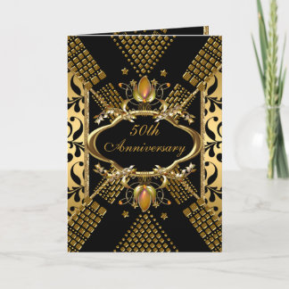 50th Anniversary Party Gold Black Damask Deco Invitation