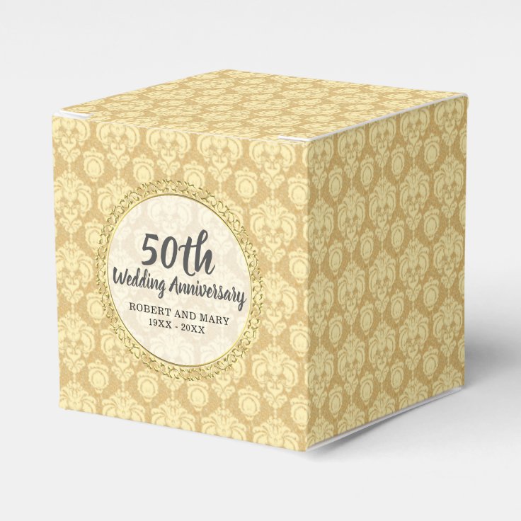 50th Anniversary Party Gold Damask Cake Favor Box Zazzle