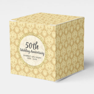 50th Anniversary Party Gold Damask Cake Favor Boxes