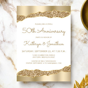 50th Anniversary Party Gold Foil Glitter  Invitation